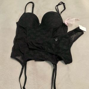 Brand New Black Lace Corset Set By Blush Lingerie